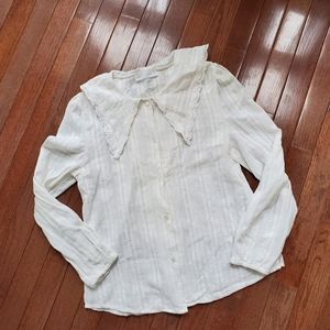 zara white long sleeve lace peter pan collar top